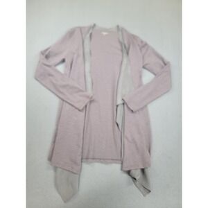 Garnet Hill Cardigan Sweater Womens XS Purple Cotton Silk Open Front Knit
